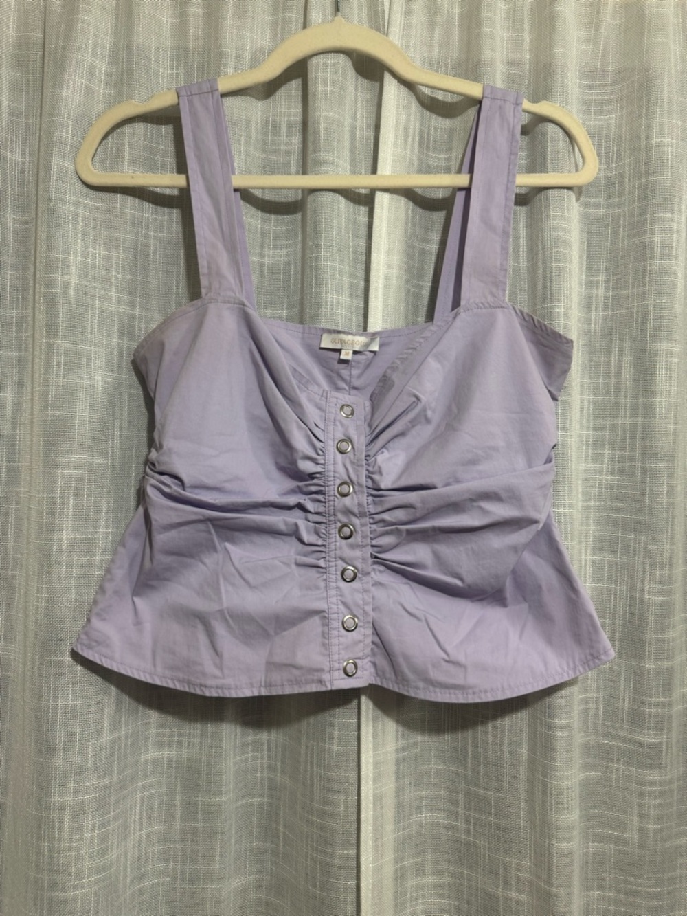 Olivaceous Lavender Ruched Button-Front Camisole